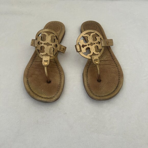 Tory Burch Miller Sandals Womens Size 6.5 Metallic Gold Leather Thong Flip Flop - Picture 7 of 7